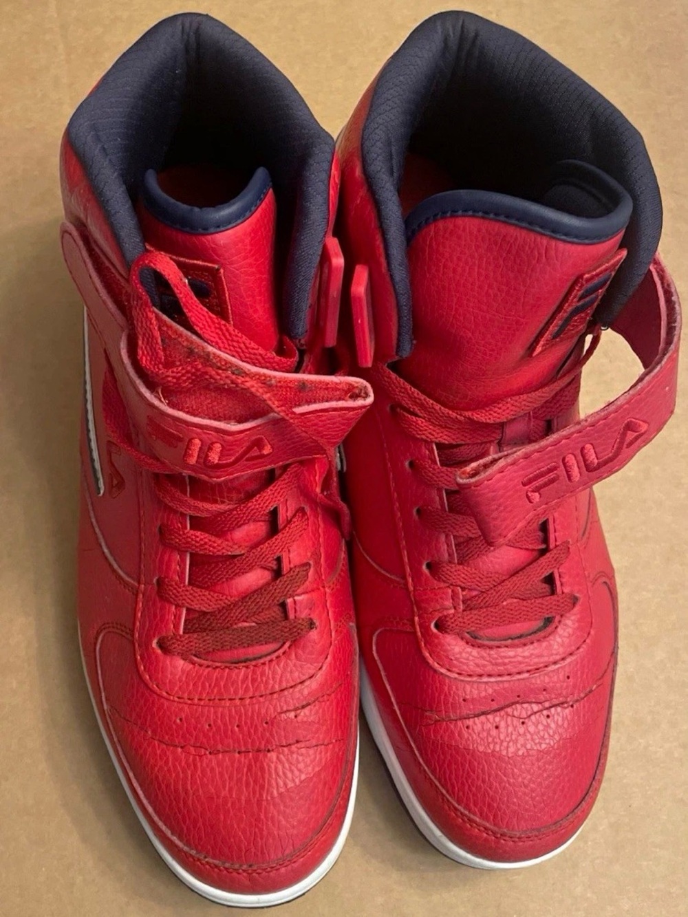 Fila Red High-Top Sneakers with Navy Collar